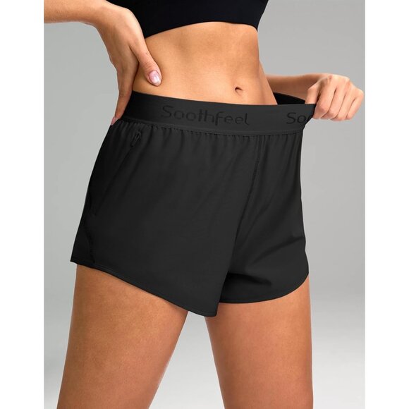 Women's Running Athletic Shorts with Zipper Pocket 3" Quick Dry Gym Workout Shor - Picture 3 of 7